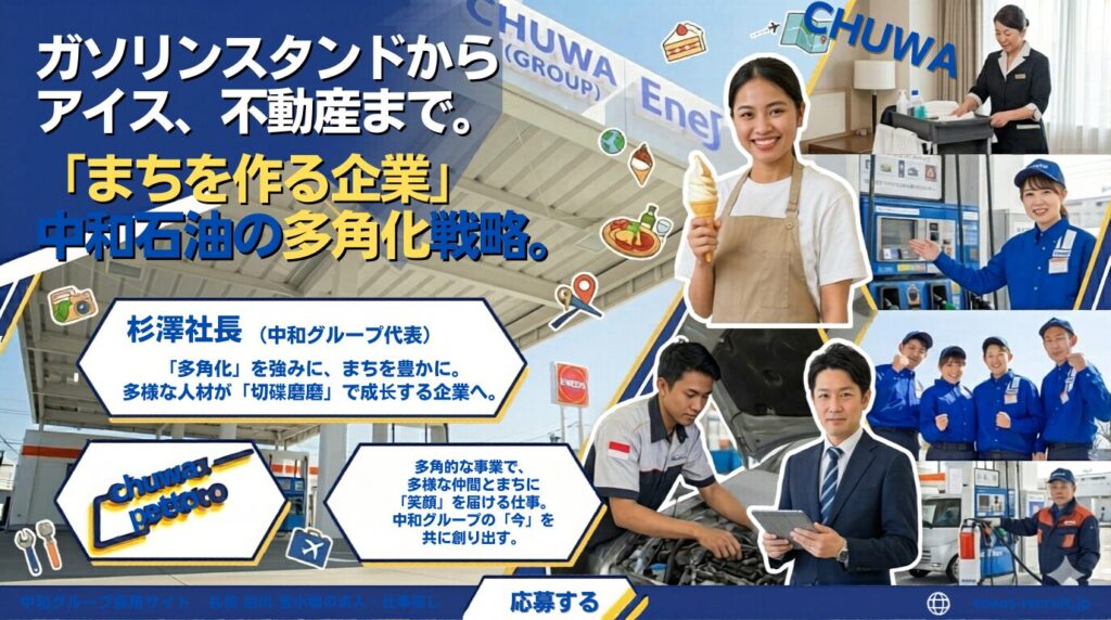 中和グループ札幌求人：ガソリンスタンドから不動産まで。地域貢献を目指す『まちを作る企業』の多角化戦略